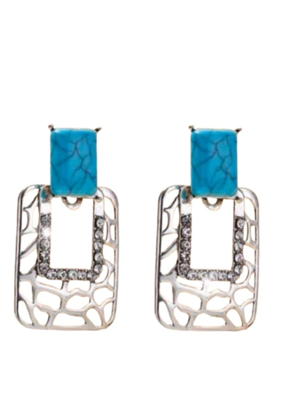 1pair Metallic Rectangle & Rhinestone Decor, Stone Effect Resin Statement